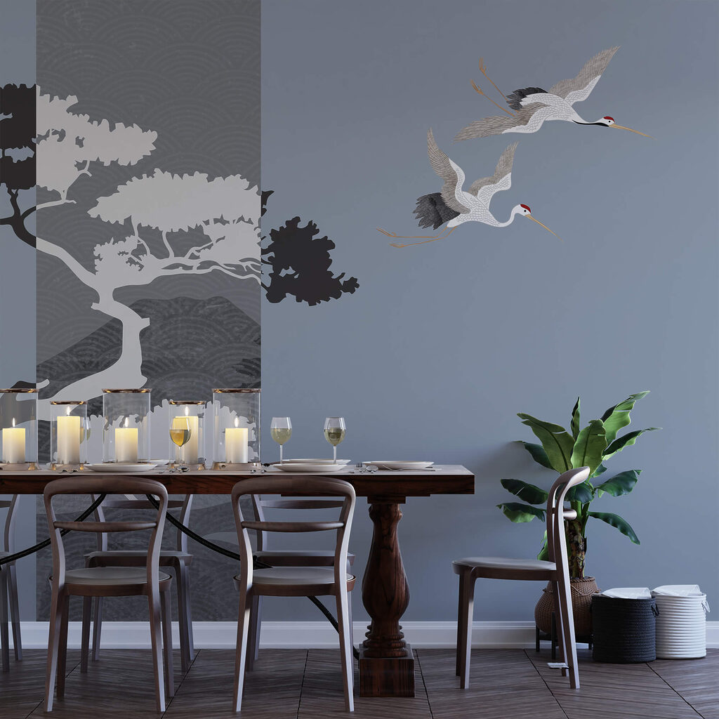 Pár daru repül egy fa mellett Pár daru repül egy fa mellett