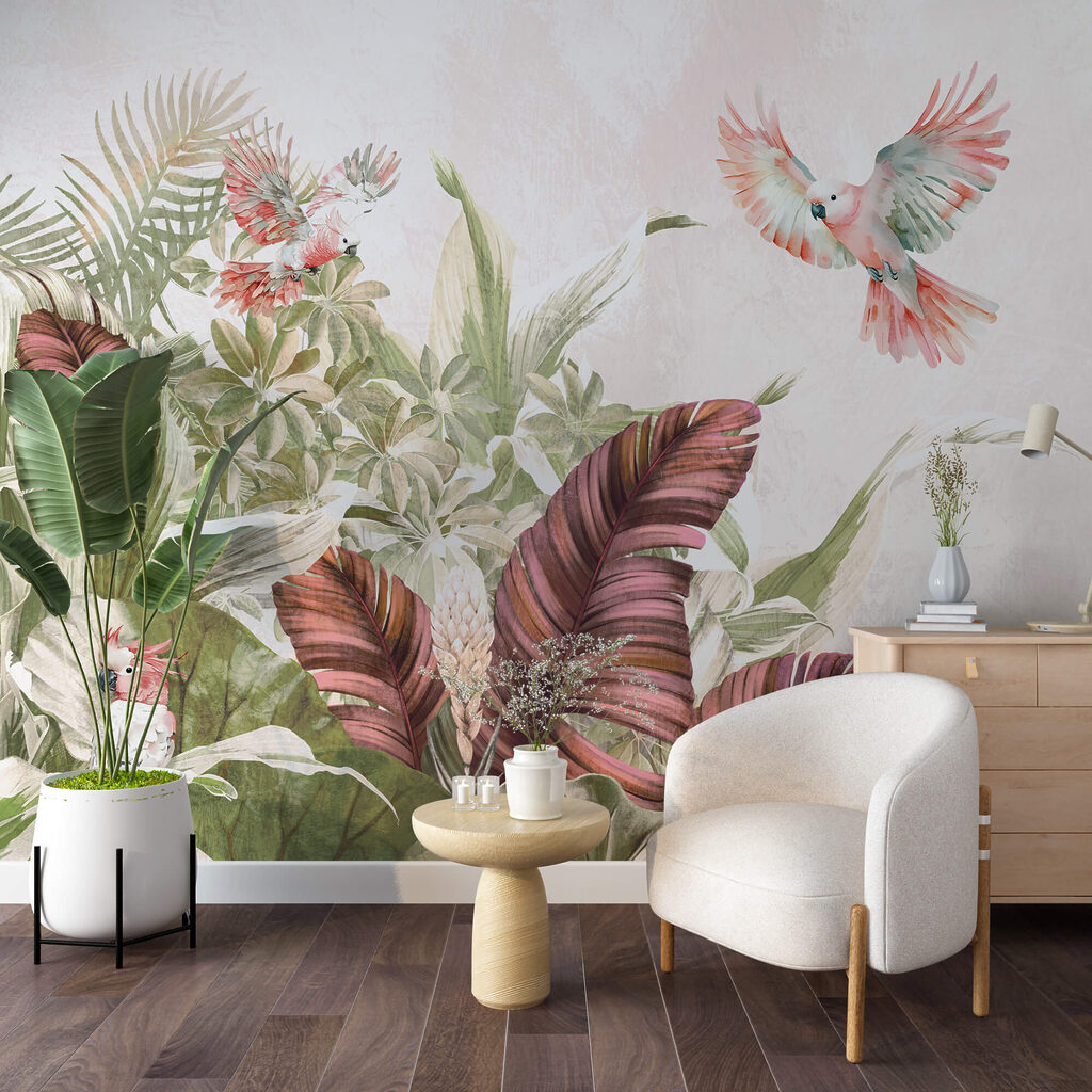 Festmény madarak repülnek egy növény felett Festmény madarak repülnek egy növény felett