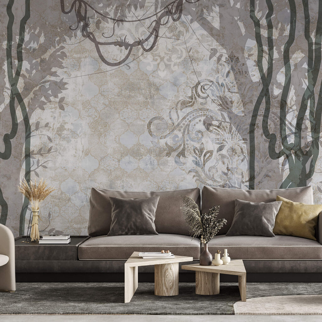 Fehér fal indákkal és levelekkel Fehér fal indákkal és levelekkel