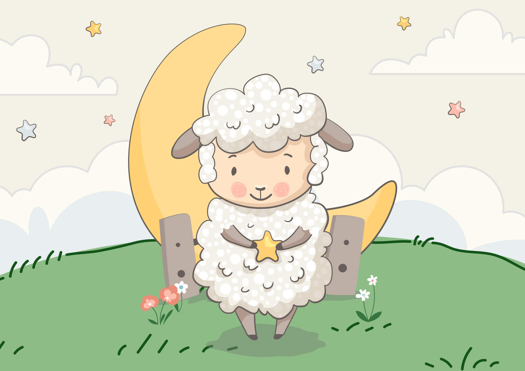 Cartoon of a sheep holding a star
