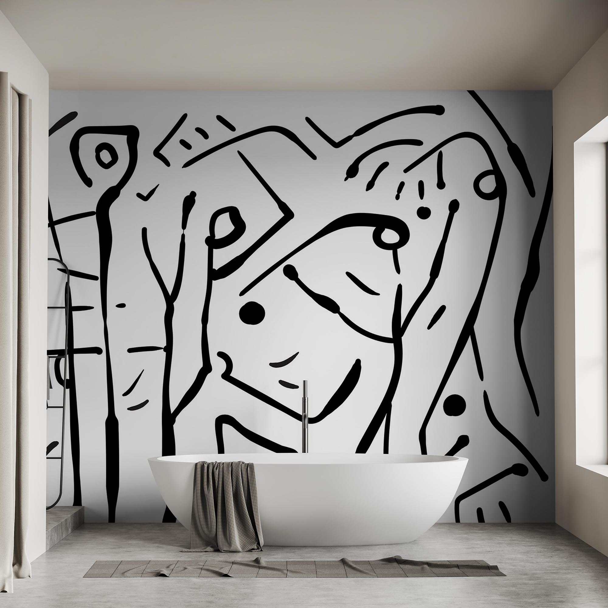 Fekete-fehér rajz egy embercsoportról Fekete-fehér rajz egy embercsoportról