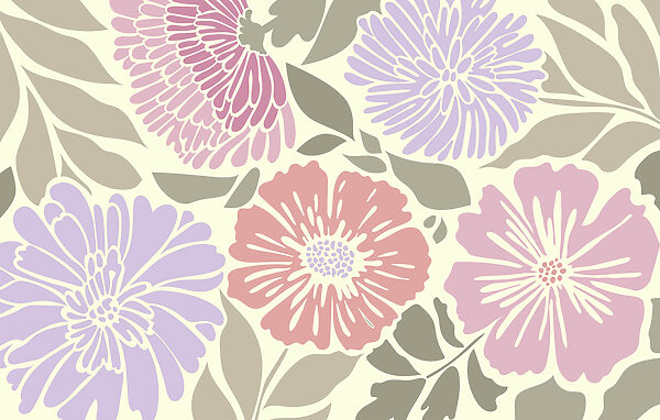 Colorful floral pattern with leaves