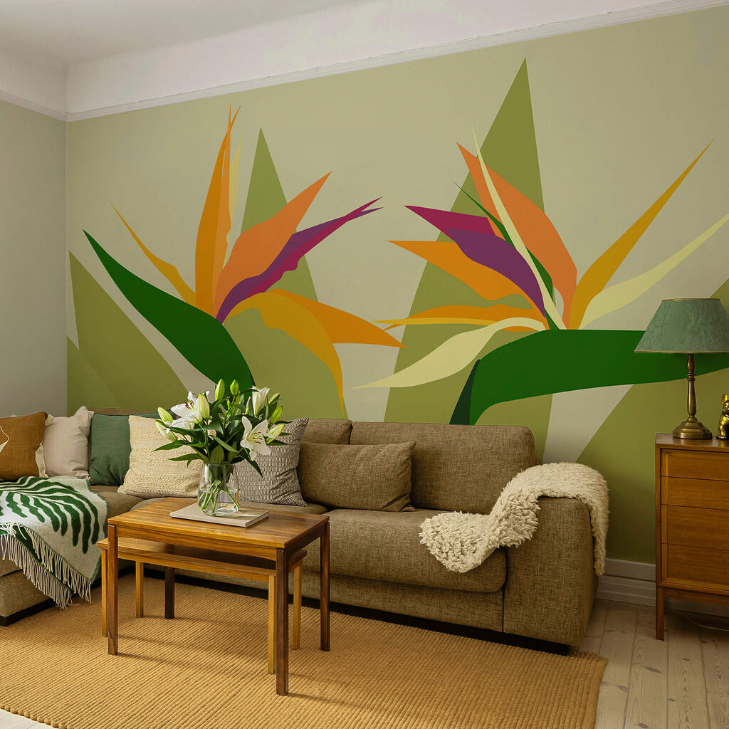 Színes virágok zöld száron