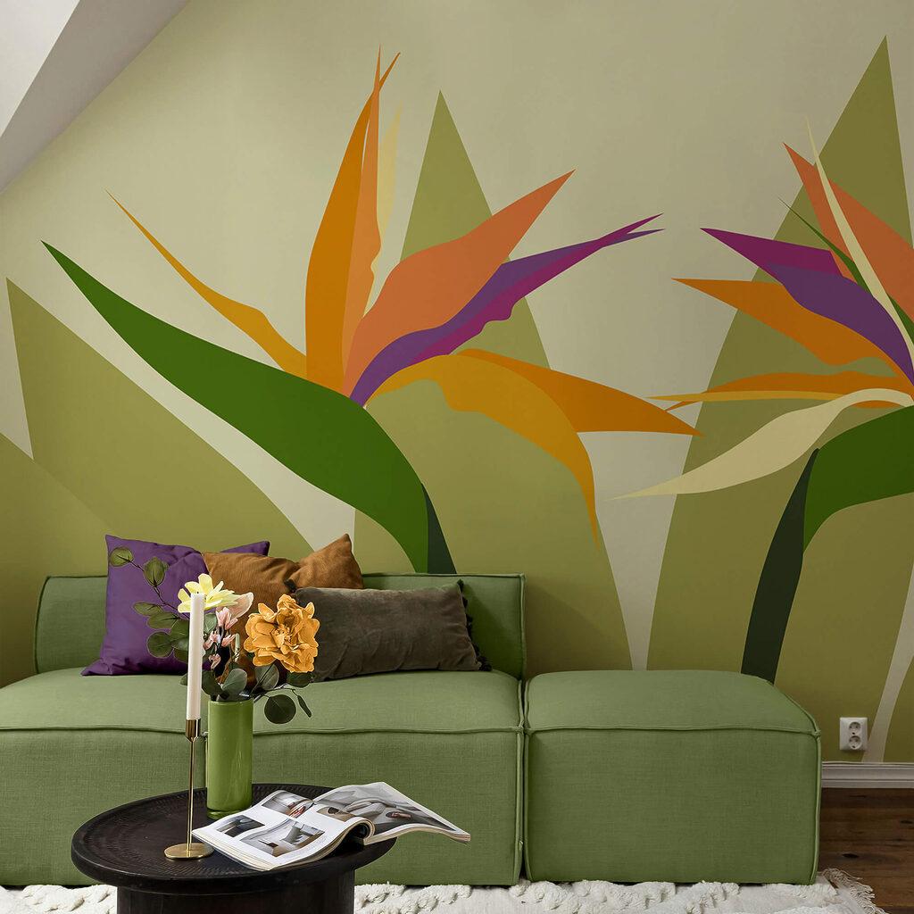 Színes virágok zöld száron