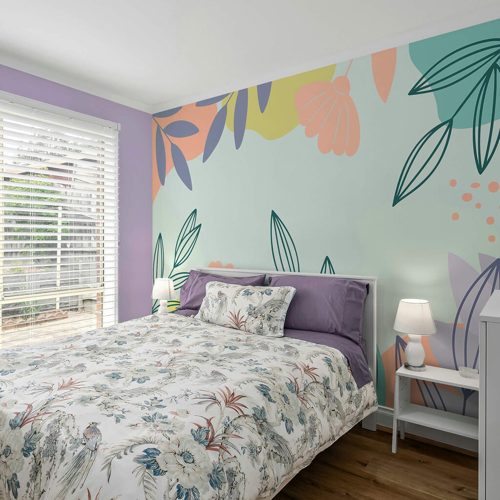 Színes virágos minta levelekkel Színes virágos minta levelekkel