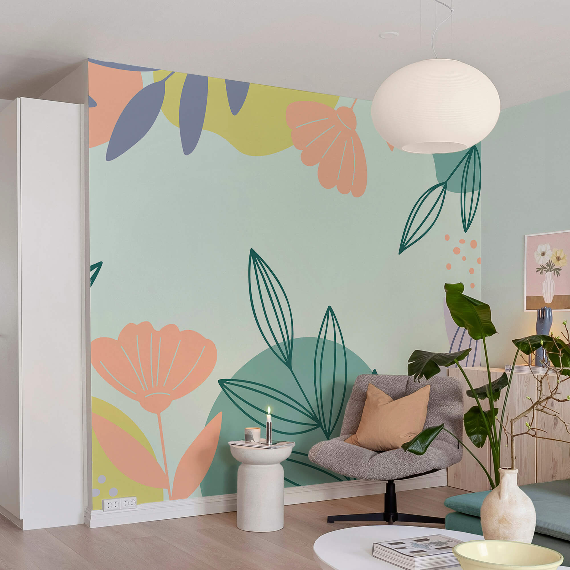 Színes virágos minta levelekkel Színes virágos minta levelekkel