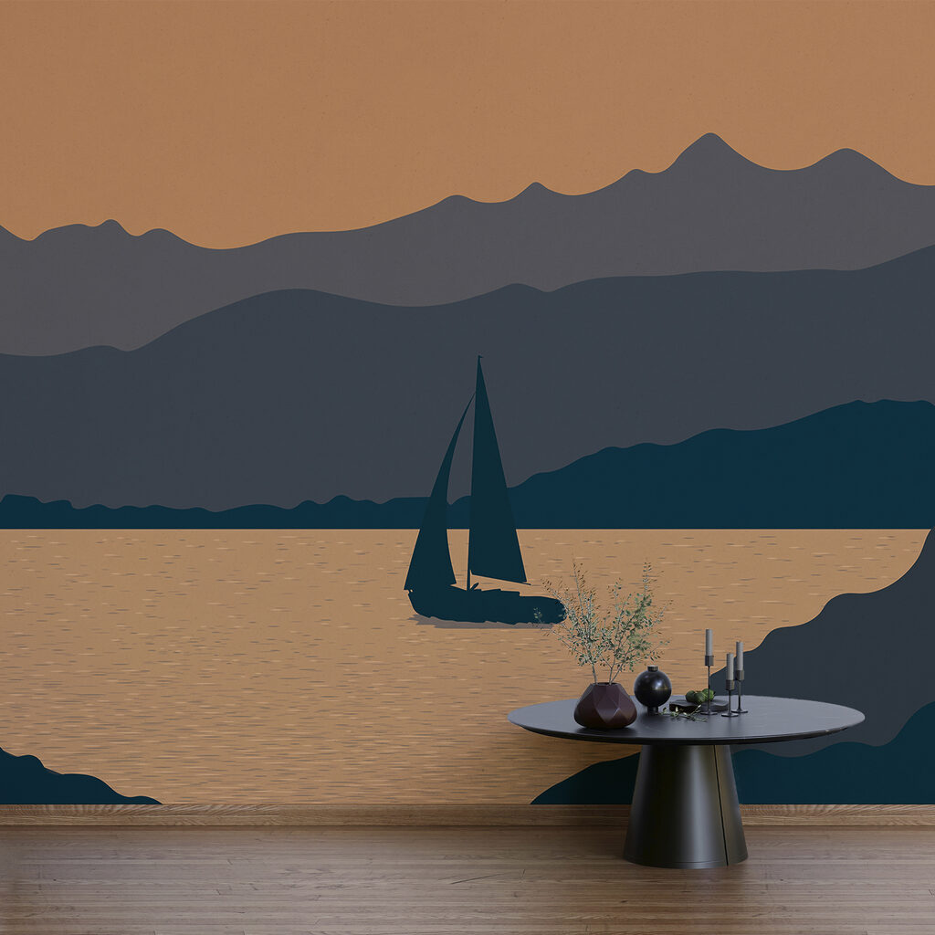 Vitorlás a vízen, a háttérben hegyekkel Vitorlás a vízen, a háttérben hegyekkel