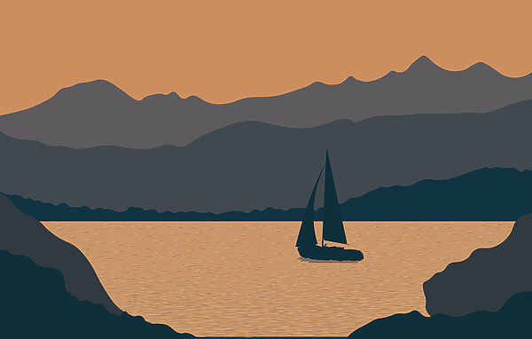 Sailboat on water with mountains in the background Sailboat on water with mountains in the background