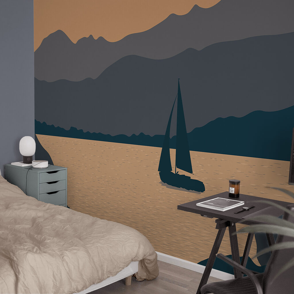 Vitorlás a vízen, a háttérben hegyekkel Vitorlás a vízen, a háttérben hegyekkel