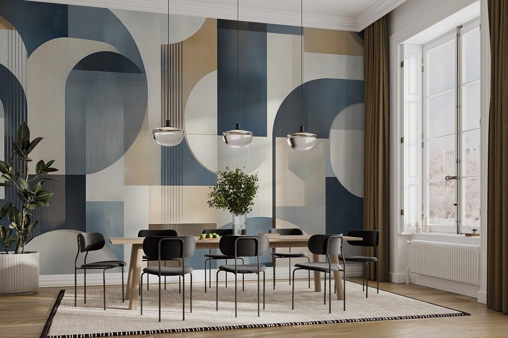 Színes műalkotás ívelt formákkal