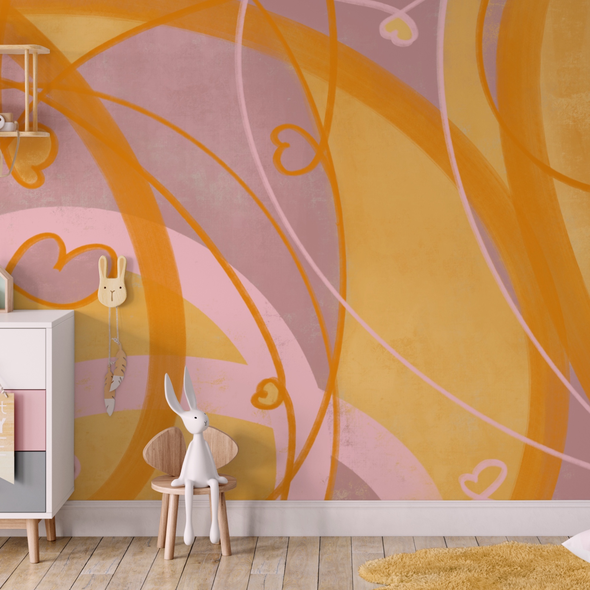 Sárga és rózsaszín örvények és szívek Sárga és rózsaszín örvények és szívek