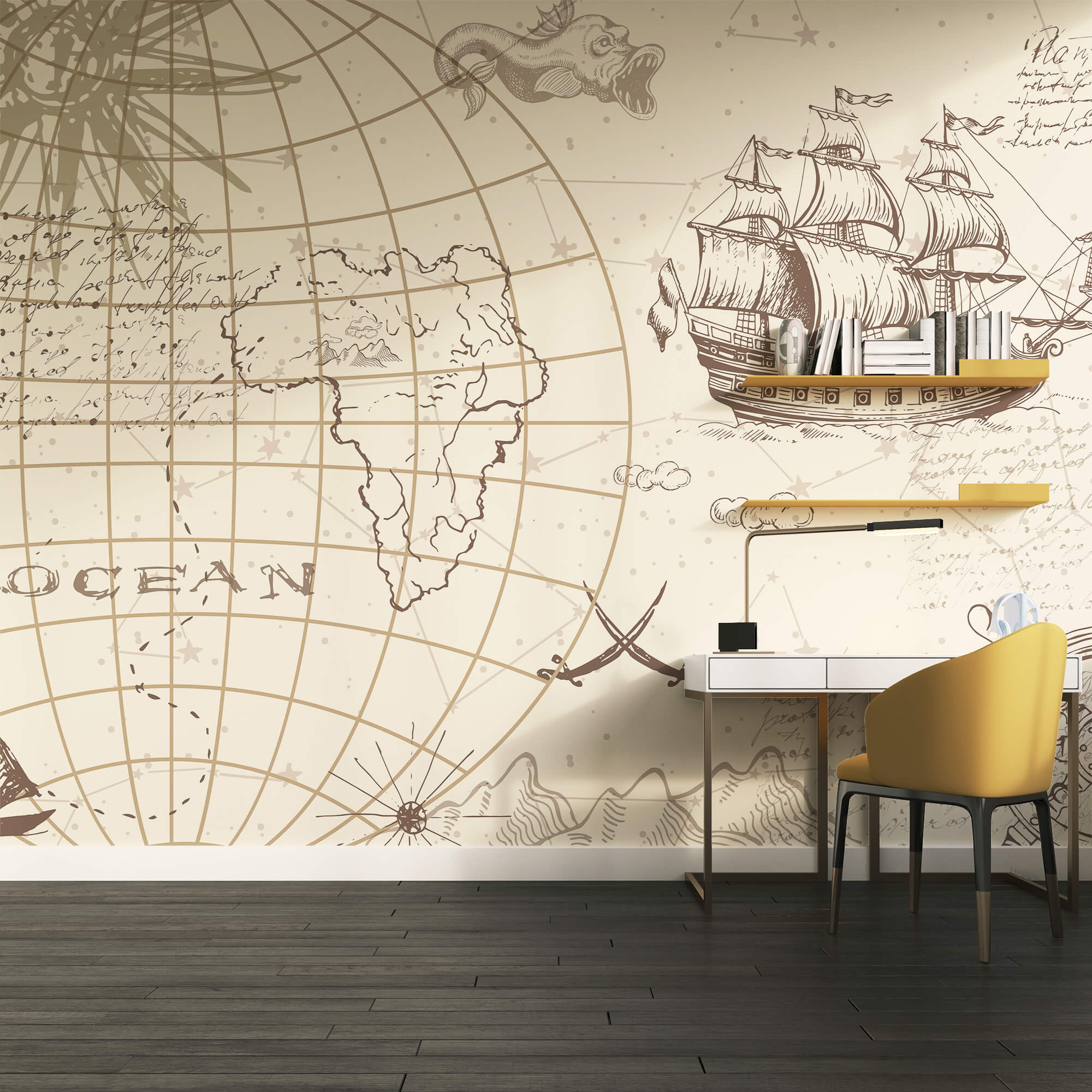 A világ térképe és egy hajó