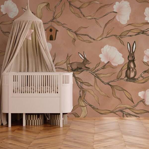 Tapéta nyulakkal és virágokkal