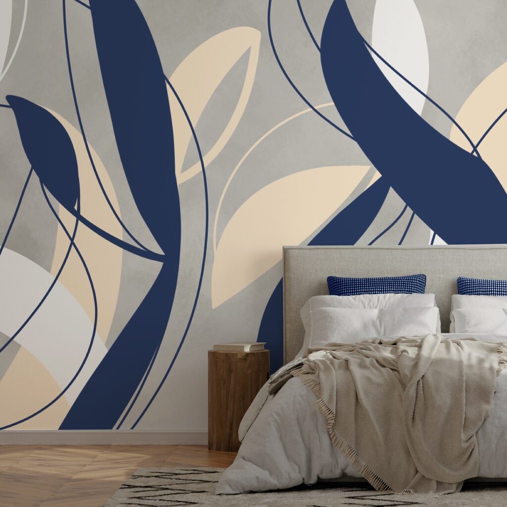 Kék és fehér örvények szürke háttéren