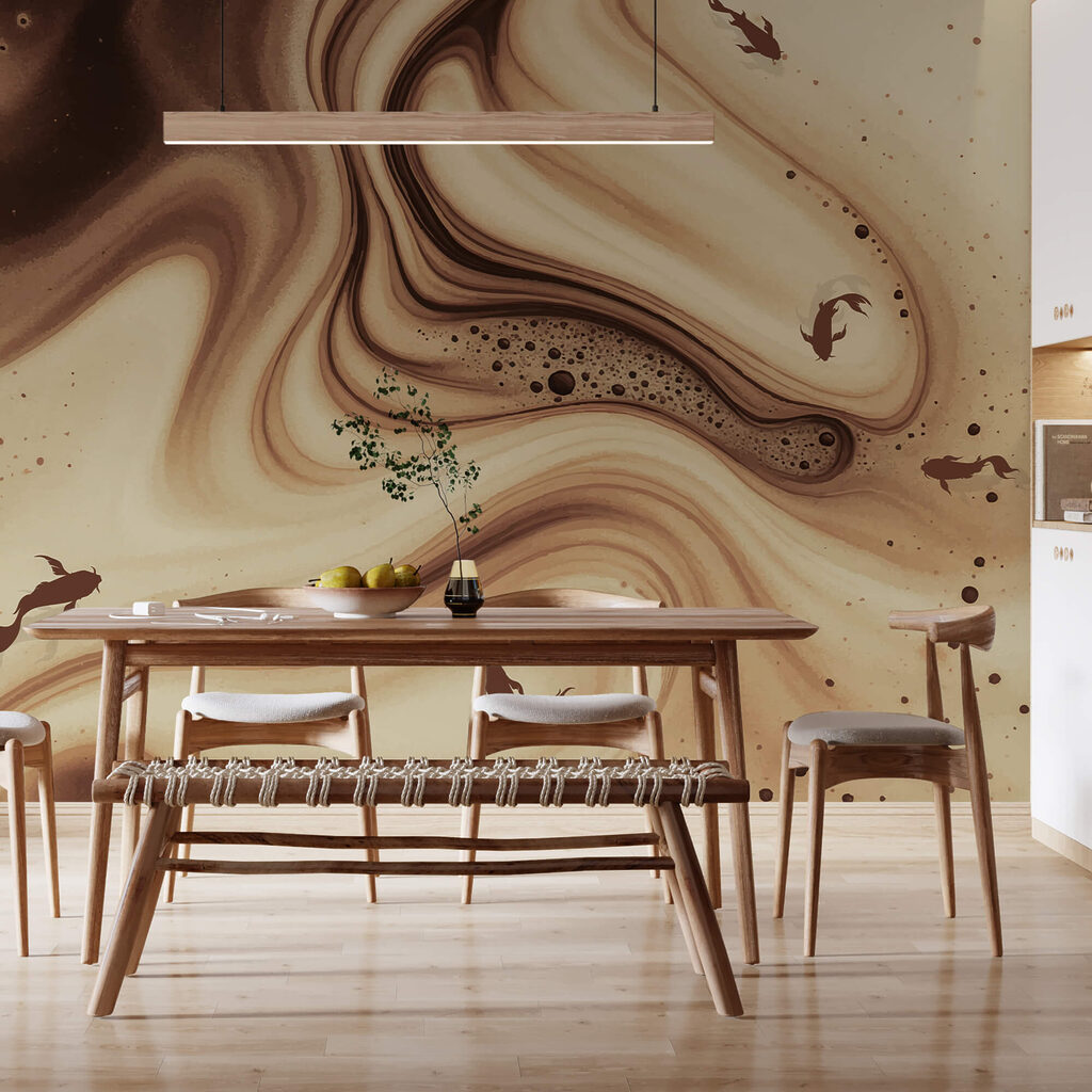 Barna és fehér kavargó hullámok halsziluettekkel Barna és fehér kavargó hullámok halsziluettekkel