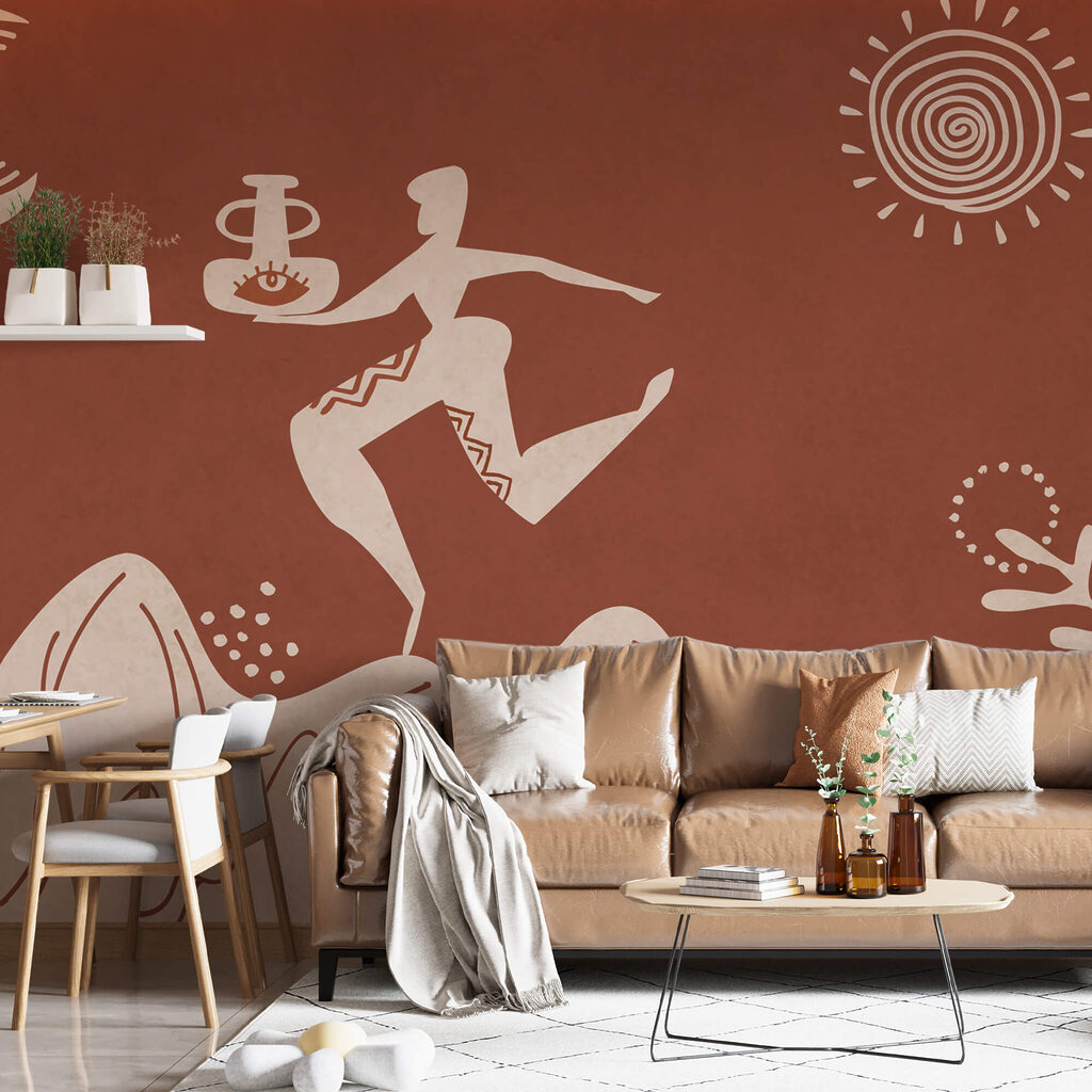 Rajz egy emberről, aki egy edényt és egy edényt tart a kezében egy hegyen