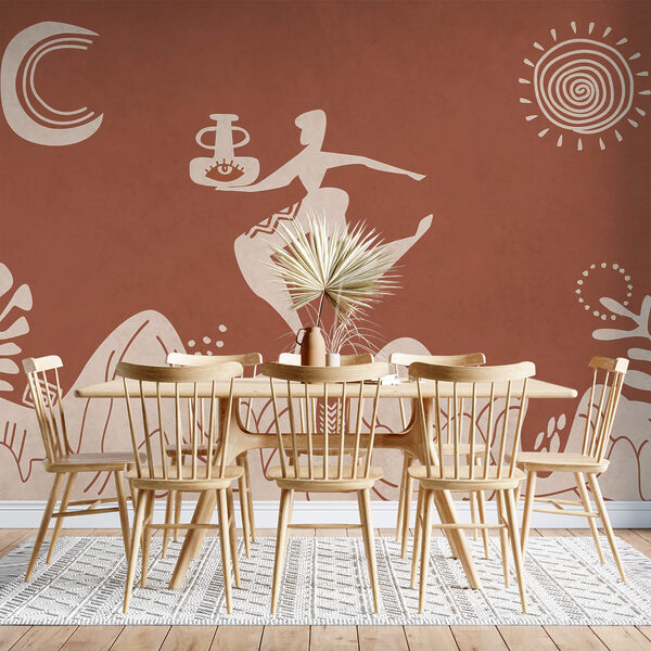 Fotótapéta Fotótapéta Rajz egy emberről, aki egy edényt és egy edényt tart a kezében egy hegyen (Cikkszám: t00233)