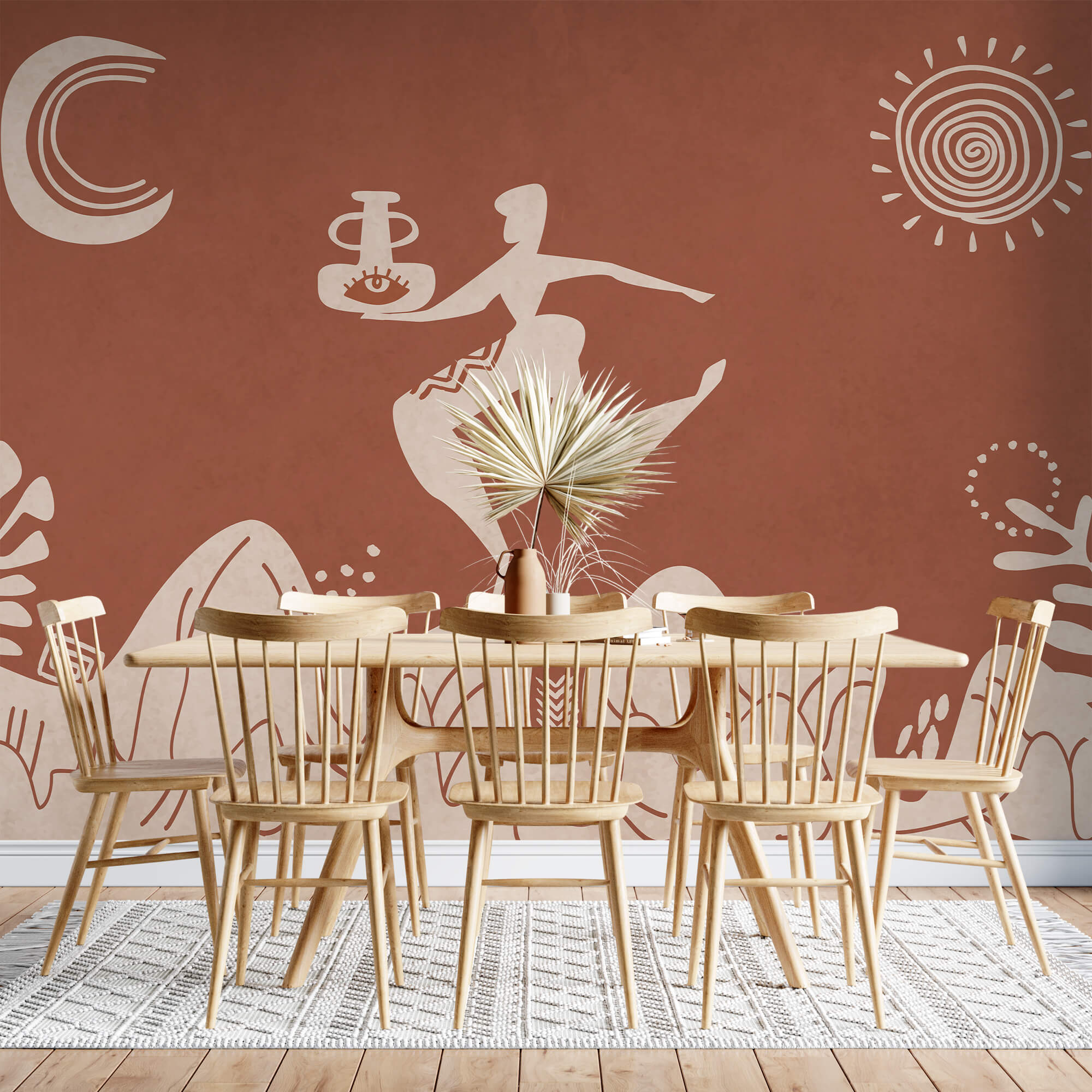 Rajz egy emberről, aki egy edényt és egy edényt tart a kezében egy hegyen