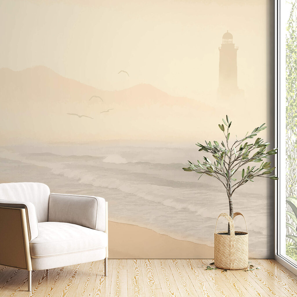 Hullámos tengerpart és madarak