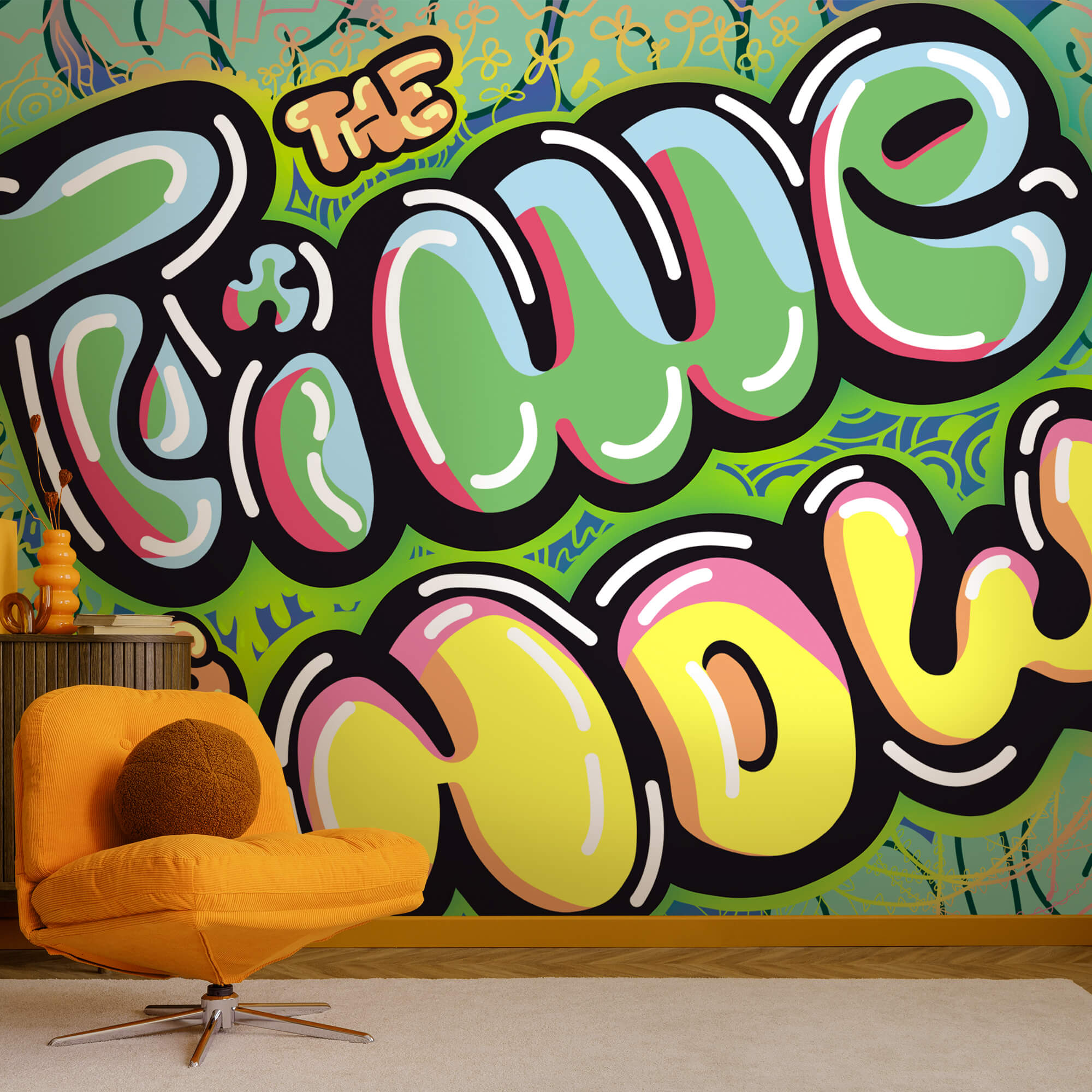 Színes graffiti zöld háttéren Színes graffiti zöld háttéren