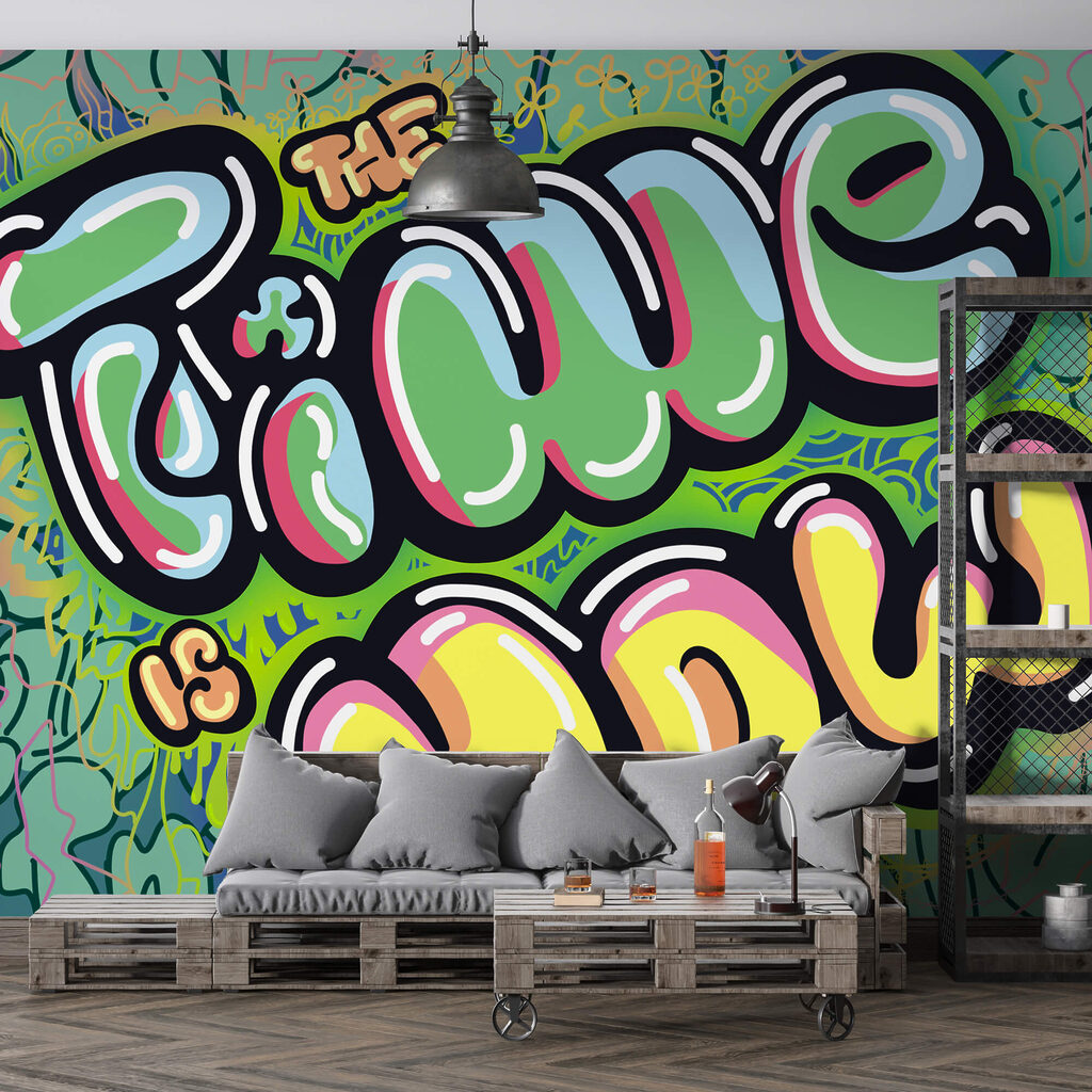 Színes graffiti zöld háttéren Színes graffiti zöld háttéren