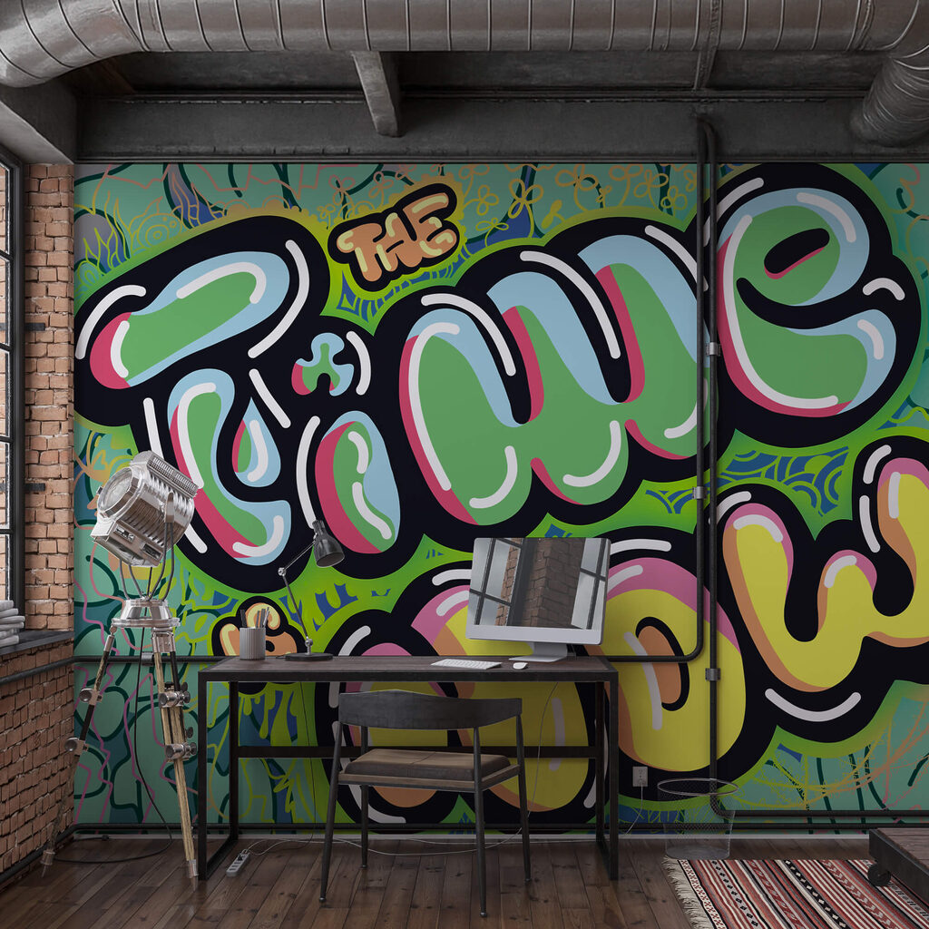 Színes graffiti zöld háttéren Színes graffiti zöld háttéren