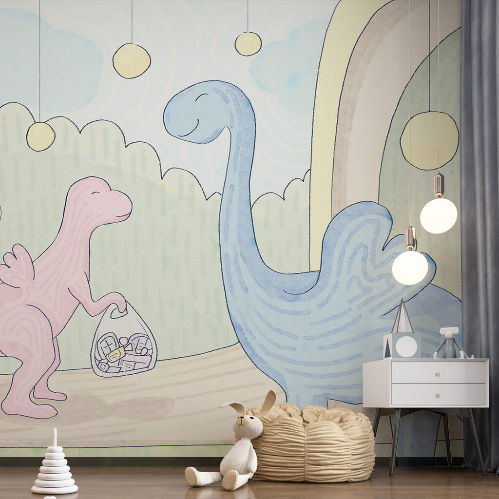 Rajzfilm dinoszauruszok, akik egy táskát hordoznak Rajzfilm dinoszauruszok, akik egy táskát hordoznak