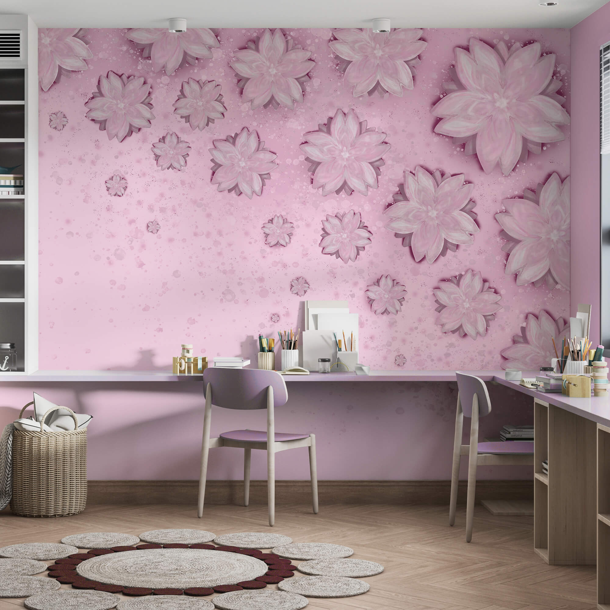 Rózsaszín háttér virágokkal