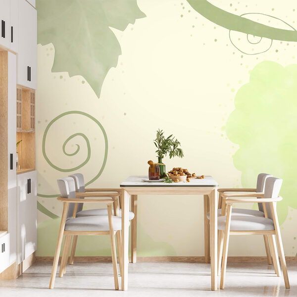 Zöld levelek és örvények fehér háttérrel Zöld levelek és örvények fehér háttérrel