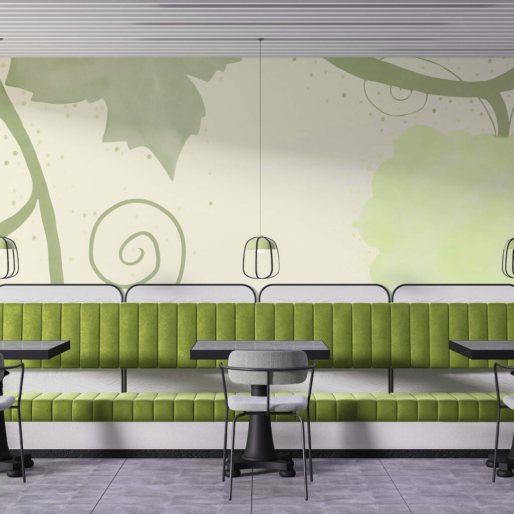 Zöld levelek és örvények fehér háttérrel Zöld levelek és örvények fehér háttérrel