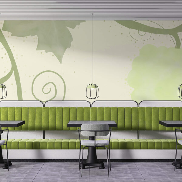 Zöld levelek és örvények fehér háttérrel Zöld levelek és örvények fehér háttérrel