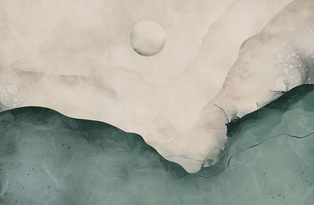 Painting of a mountain with a moon in the sky Painting of a mountain with a moon in the sky