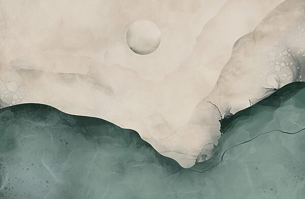 Painting of a mountain with a moon in the sky Painting of a mountain with a moon in the sky