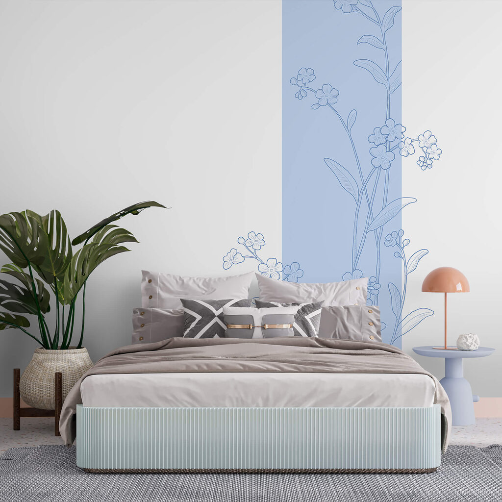 Kék és fehér virágrajz Kék és fehér virágrajz