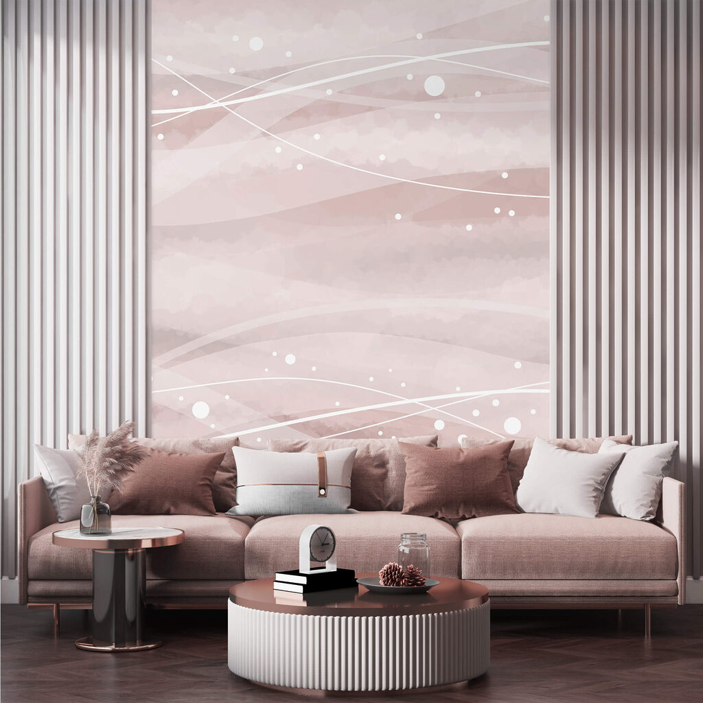 Fehér vonalak és pontok rózsaszín háttérrel