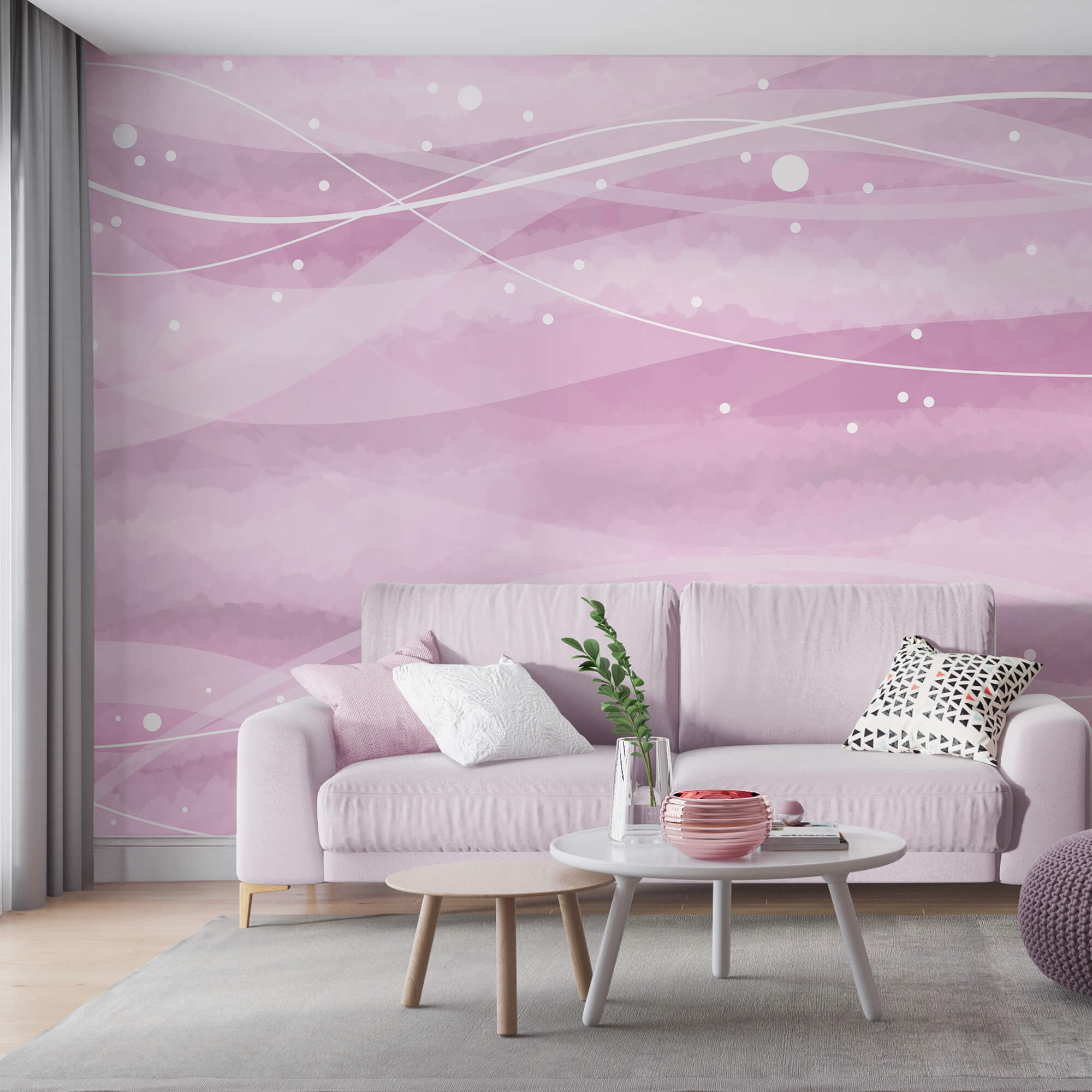 Rózsaszín háttér fehér vonalakkal és pontokkal