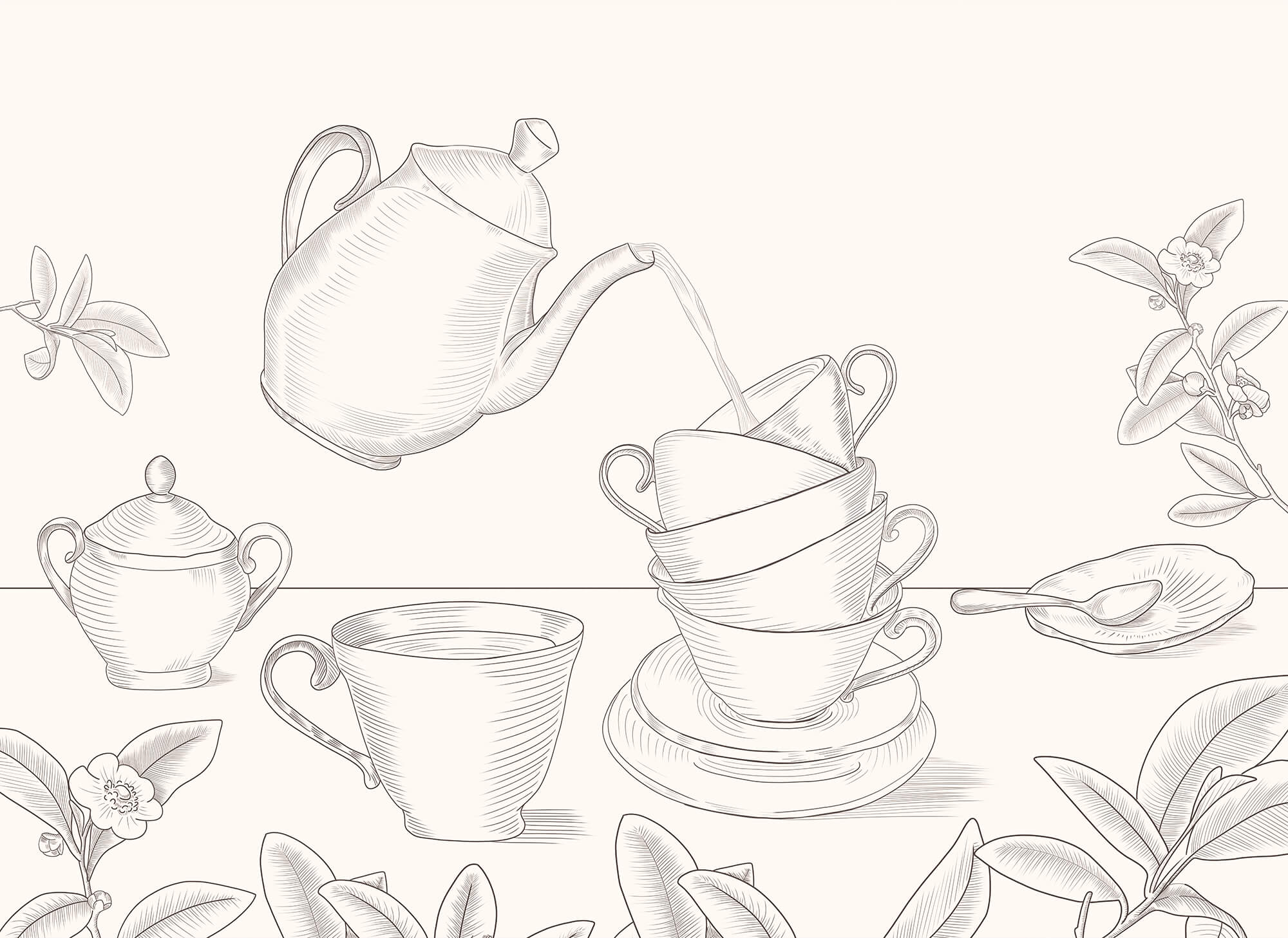 Teapot pouring into a stack of teacups