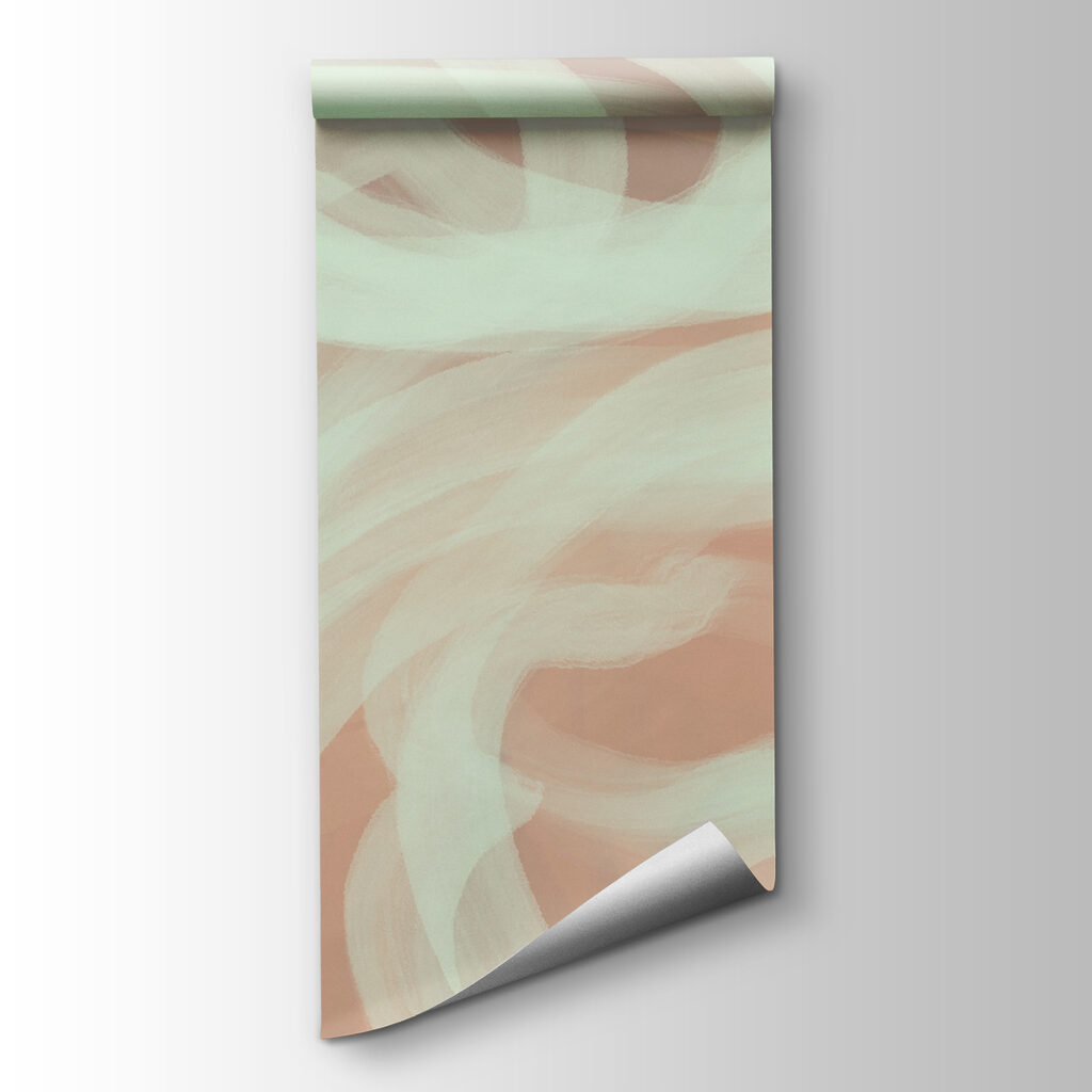 White and green swirls on a pink background