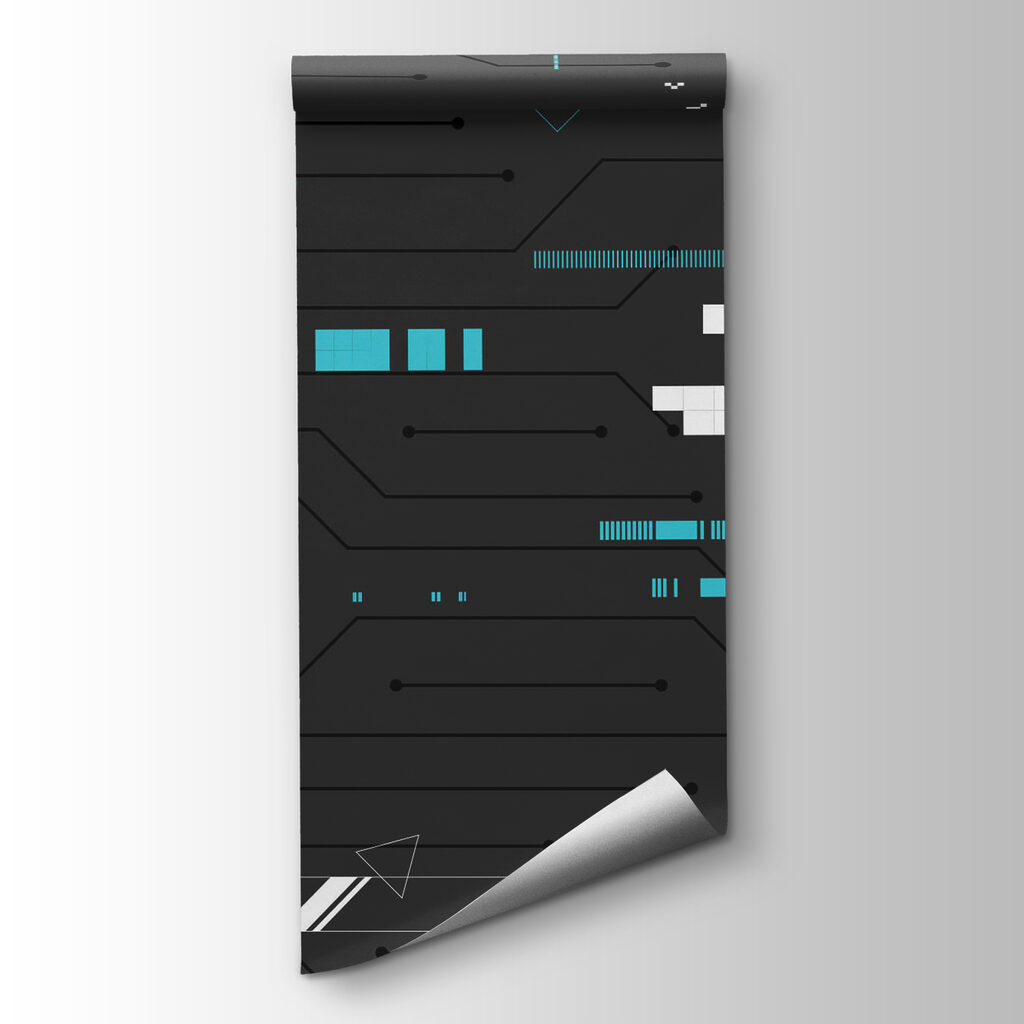 Black background with many lines and dots Black background with many lines and dots