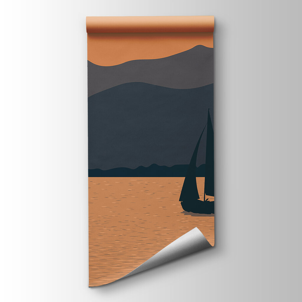 Sailboat on water with mountains in the background Sailboat on water with mountains in the background