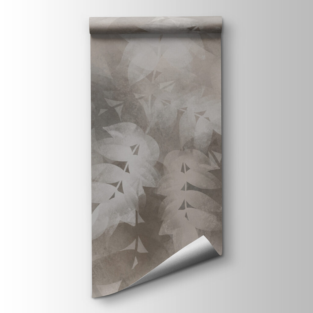 Grey and white background with leaves