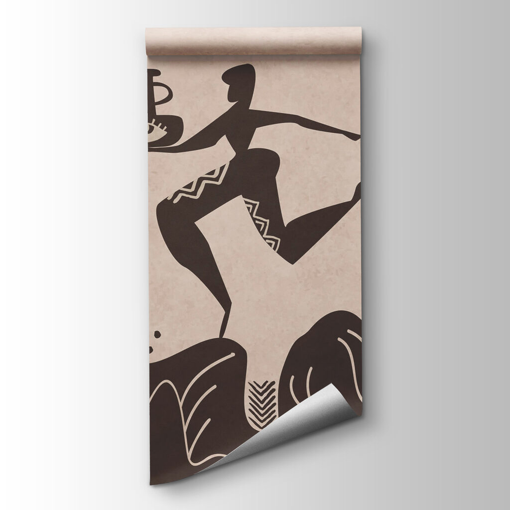 Drawing of a man holding a pot and a pot on a mountain