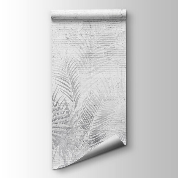 White and grey background with palm leaves White and grey background with palm leaves