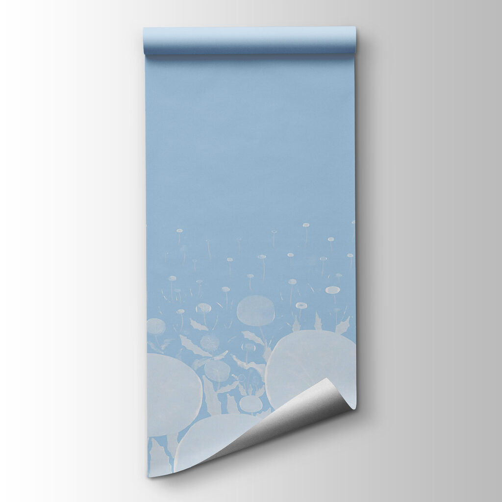 White flowers with leaves and a blue background