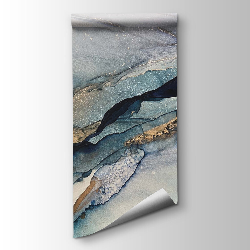 Swirling blues and earthy tones blend Swirling blues and earthy tones blend