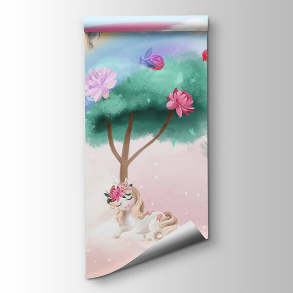 Cartoon of a girl with flowers on her hair and a rainbow Cartoon of a girl with flowers on her hair and a rainbow