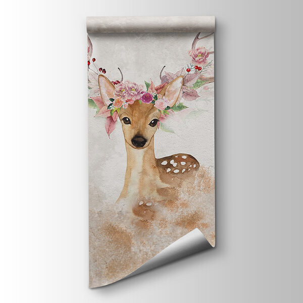 Watercolor of a deer with flowers on horns
