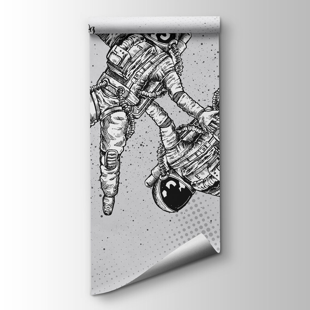 A drawing of astronauts in space