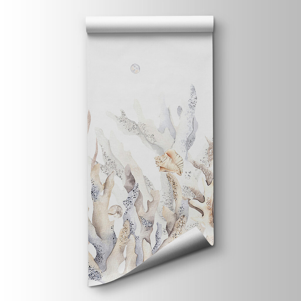 A watercolor of seaweed and shells