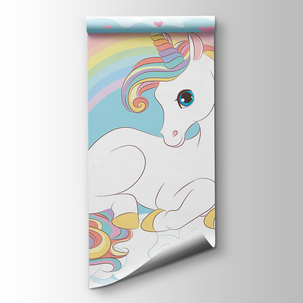 Unicorn sitting on a cloud with rainbow and hearts Unicorn sitting on a cloud with rainbow and hearts